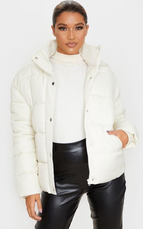 Cream Padded Panel Puffer Hooded Jacket