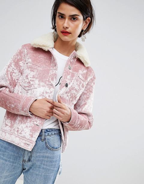 Chaqueta De Terciopelo Con Detalle De Bolsillo De Asos Design-rosa