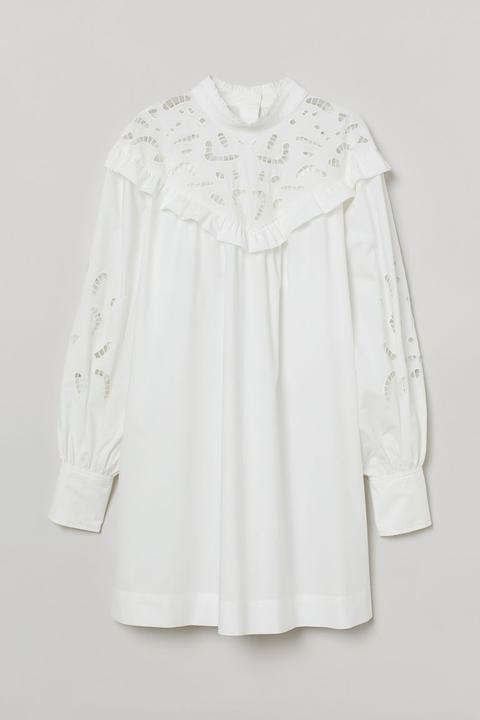 Broderie Anglaise-detail Dress - White