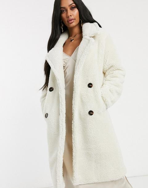 Na-kd Midi Teddy Coat In Off White