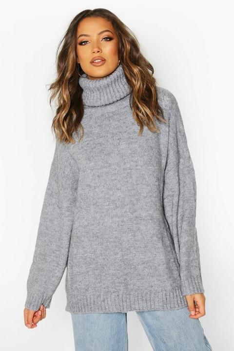 Tall Oversized Roll Neck Premium Jumper, Gris