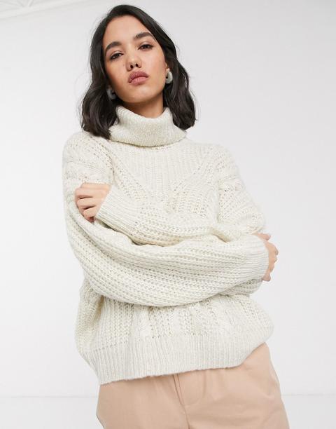 Only Chunky Cable Roll Neck Jumper In Cream-white