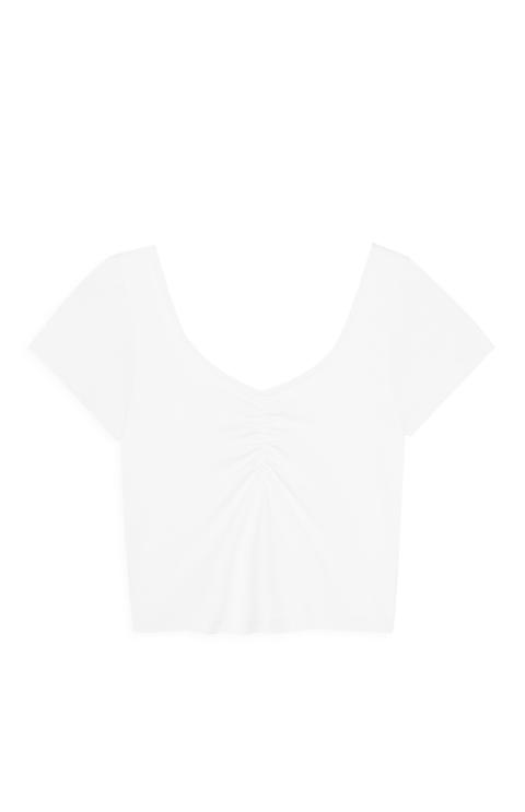 White Ruched Front Crop Top