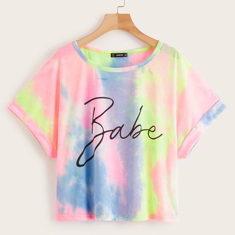 Camiseta De Tie Dye Con Estampado De Letra-grande