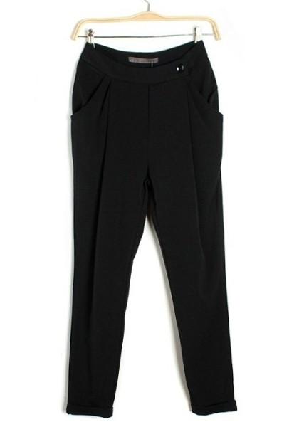 Pantaloni Drappeggiato Con Bottoni Nero