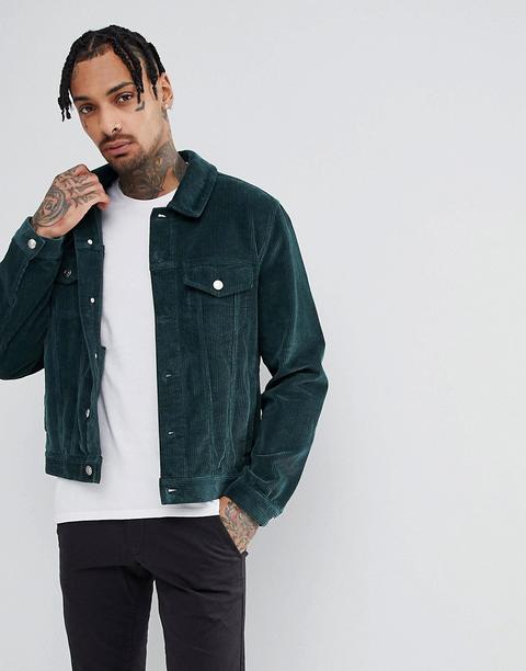 Asos Design Cord Western Jacket In Bottle Green - Bottle Green