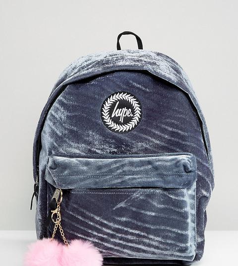 Mochila De Terciopelo Gris Con Pompón Rosa Exclusiva De Hype