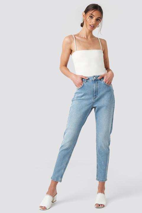 Distressed Mom Jeans Blau