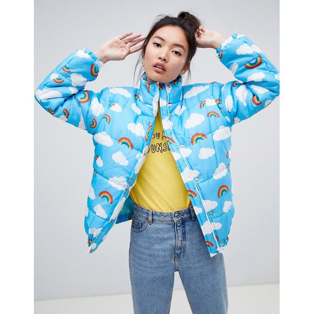 cloud print hooded puffer jacket