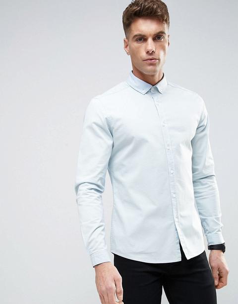 Camisa Slim De Sarga En Azul De Asos