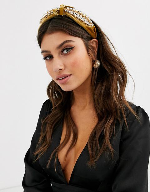 Asos Design Headband With Crystal Vine Embellishment And Bow-yellow