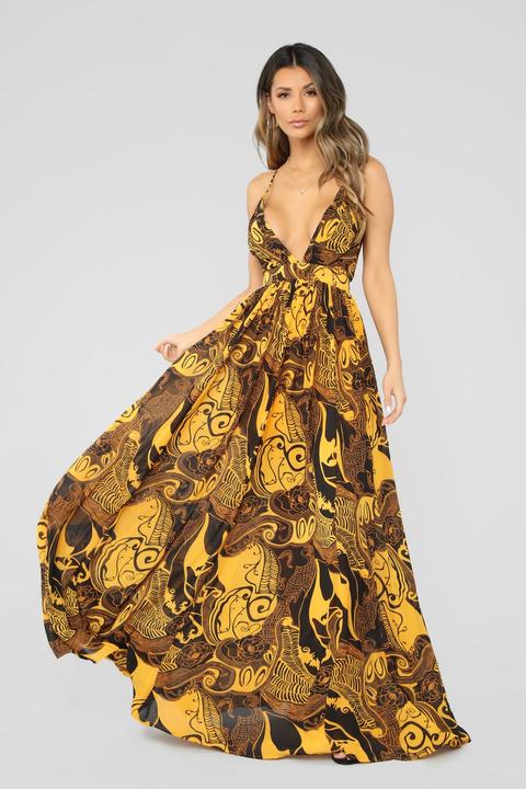 yellow and black maxi dress