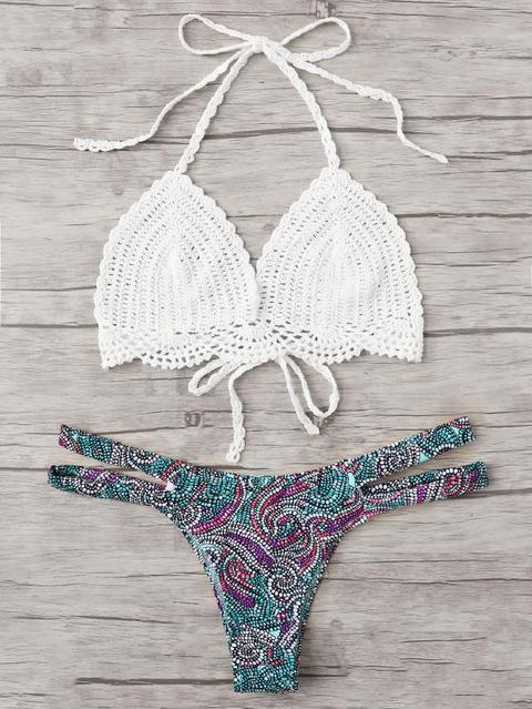 Bikini Con Stampa All'uncinetto Paisley