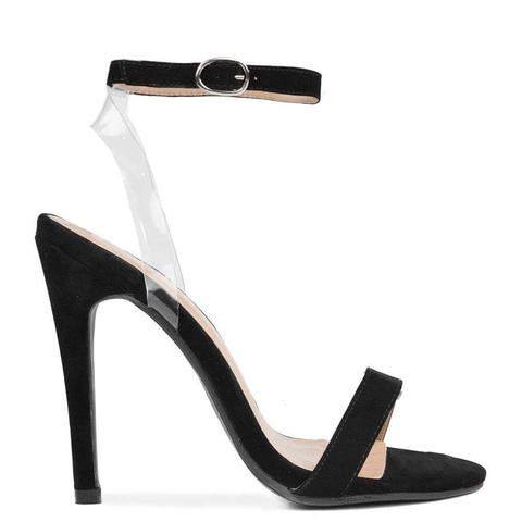 Ingrid - Suede Strap Heeled Sandals With Perspex Insert