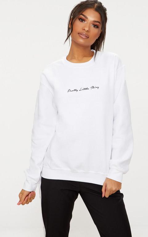 Prettylittlething White Embroidered Oversized Sweater