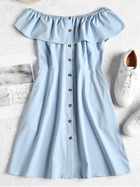 Mini Vestido Con Hombros Descubiertos Baby Blue