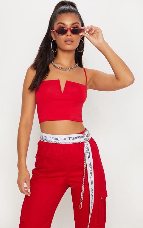 Red V Bar Spaghetti Strap Crop Top