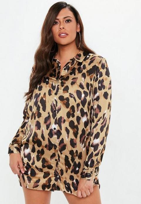 leopard print satin shirt dress