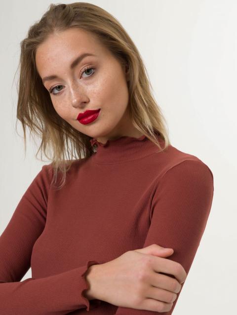 T-shirt Lupetto Con Frill Nocciola