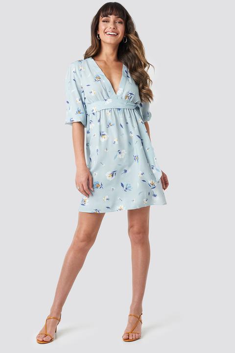 Deep V Mini Dress Blau