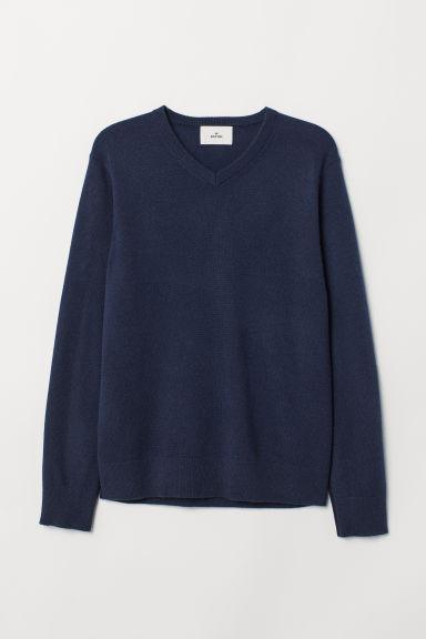 H & M - Pullover Cashmere Scollo A V - Blu