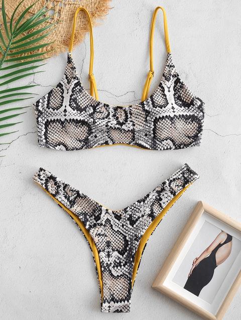 Bikini Con Halter Con Stampa Pelle Di Serpente Di Zaful Papaya Orange Cookie Brown Multi Cherry Red