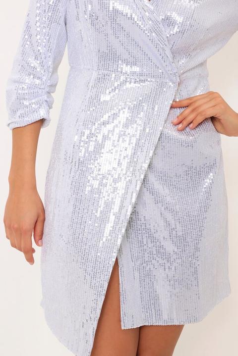 Silver Sequin Wrap Dress