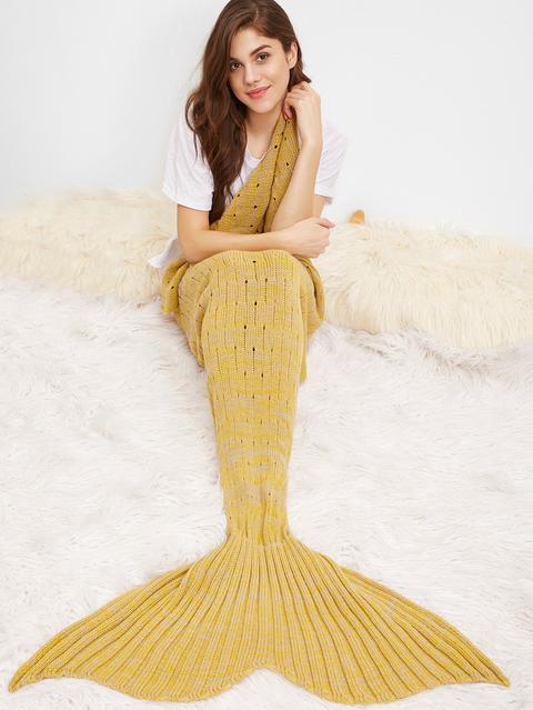 Coperta Forma Coda Di Sirena A Maglia Con Occhiello Mostarda