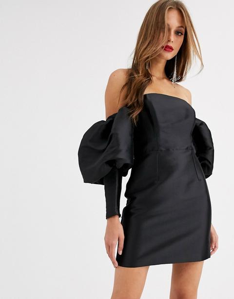 Minivestido Con Mangas Abullonadas De Asos Edition-negro