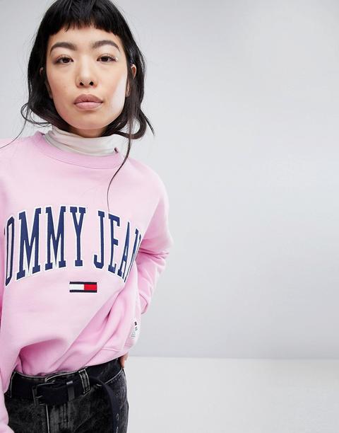 Tommy Jeans - Felpa Stile College - Viola