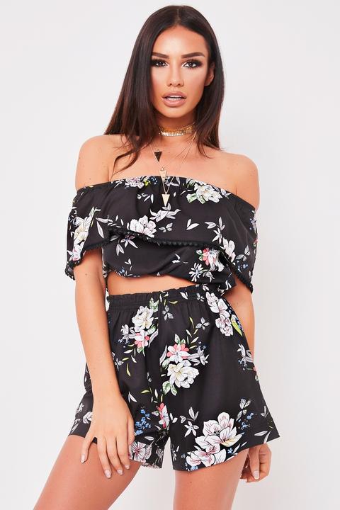 Carmen Black Floral Printed Co-ord