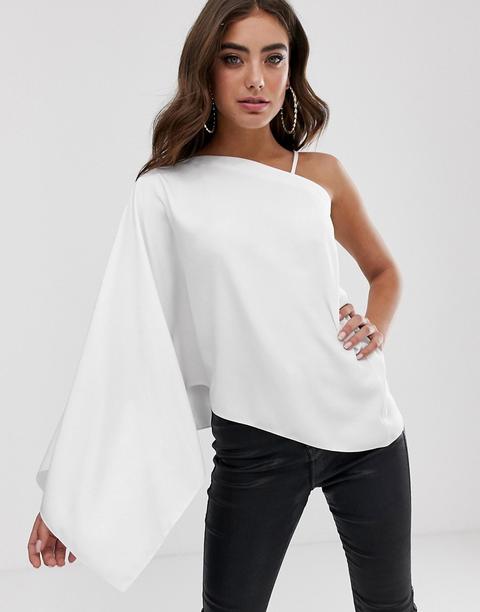 Top Con Diseño Asimétrico Y Detalle Drapeado De Asos Design-blanco