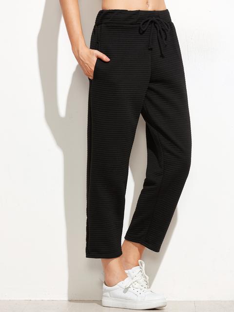 Drawstring Ribbed Black Pants