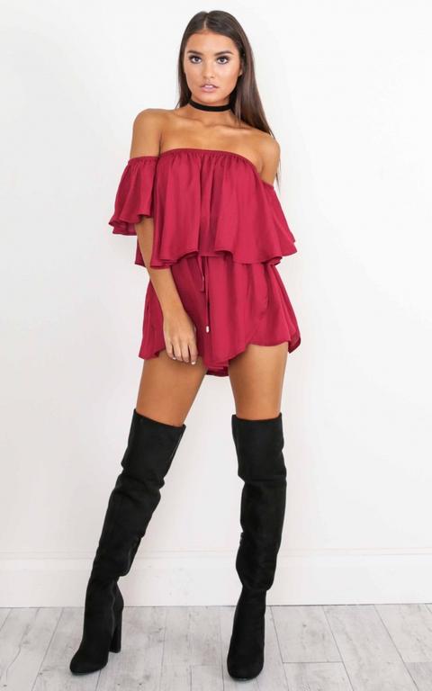 Beneath The Lights Playsuit In Wine