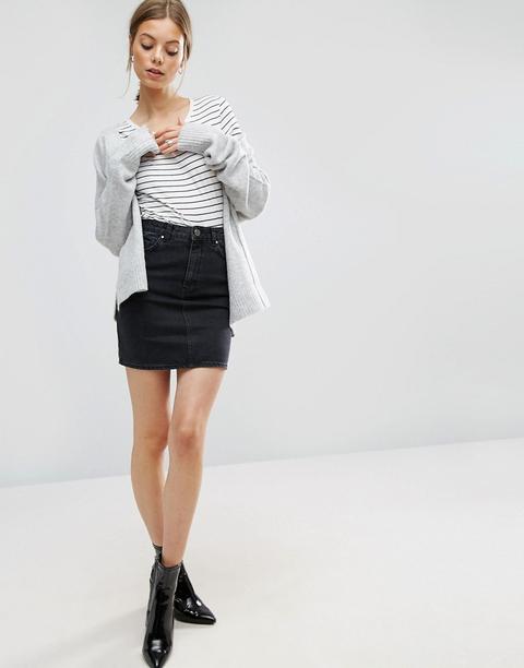 Asos Design Denim Original High Waisted Skirt In Washed Black