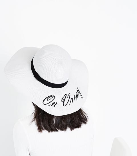 White On Vacay Slogan Floppy Hat New Look