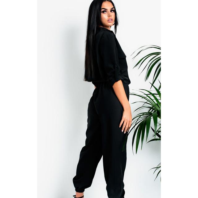 black utility jumpsuit