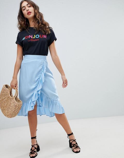 New Look - Gonna Midi A Portafoglio Con Volant - Blu