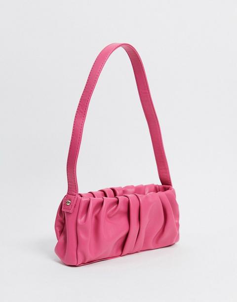 Asos Design Ruched 90s Shoulder Bag In Hot Pink