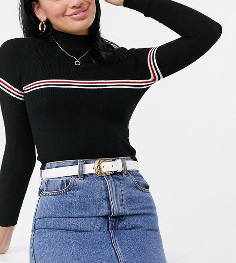 Cinturón Estilo Western Con Hebilla Dorada En Blanco Exclusivo De Accessorize