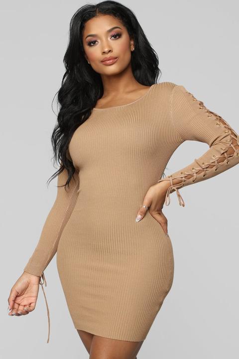 Layne Lace Up Dress - Camel