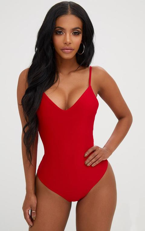 Shape Red Slinky Plunge Bodysuit, Red