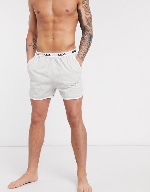 Asos Design Lounge Runner Short In Grey Marl With Contrast Binding And Branded Waistband