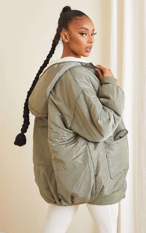 Sage Green Borg Reversible Nylon Longline Bomber