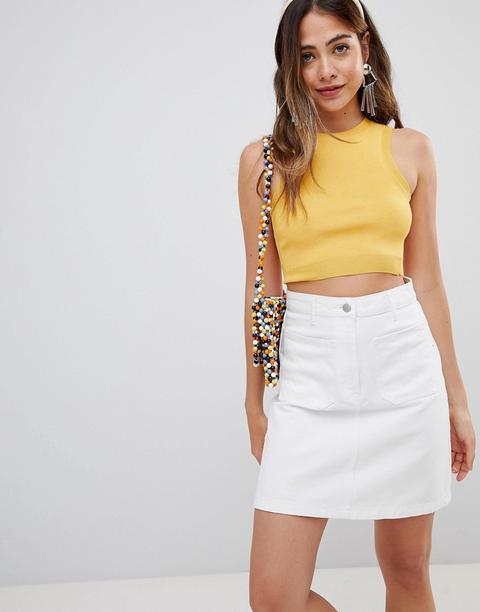 Missguided - Top Corto Lavorato A Maglia - Giallo