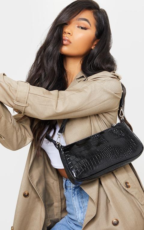 Black Croc Shoulder Bag