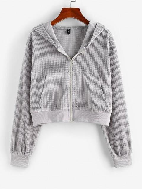 Zaful Chaqueta Con Capucha De Pana Con Bolsillo Gray