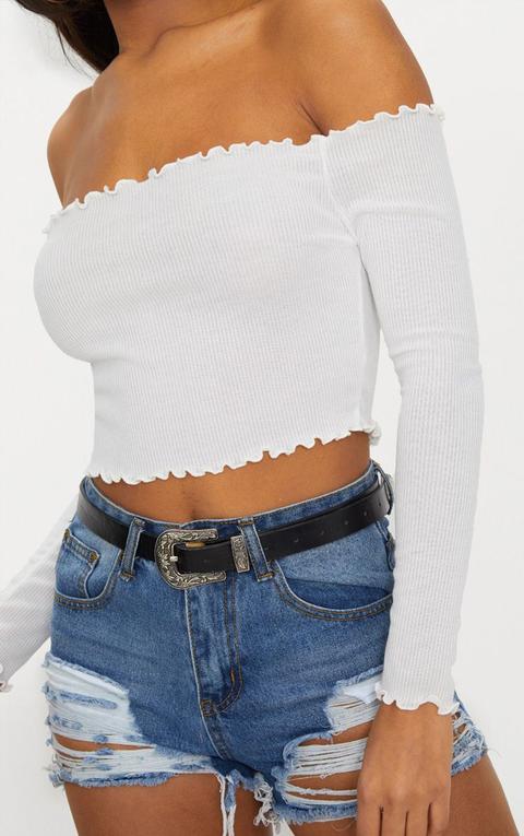 White Frill Edge Crop Top