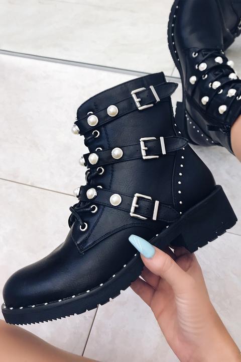 Sienna Black Biker Style Ankle Boots