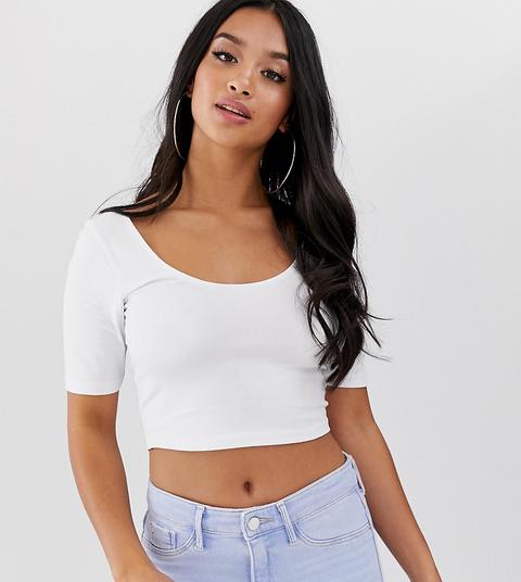 Asos Desing Petite Scoop Front And Back Crop Top In White